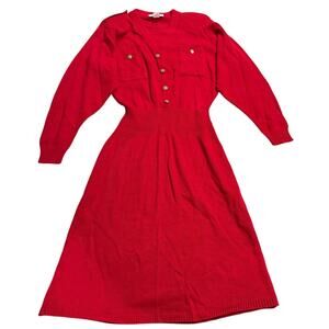 VTG Claire Thomson Dress Knit Long Sleeve Midi Stretch Waist Women Large USA Red